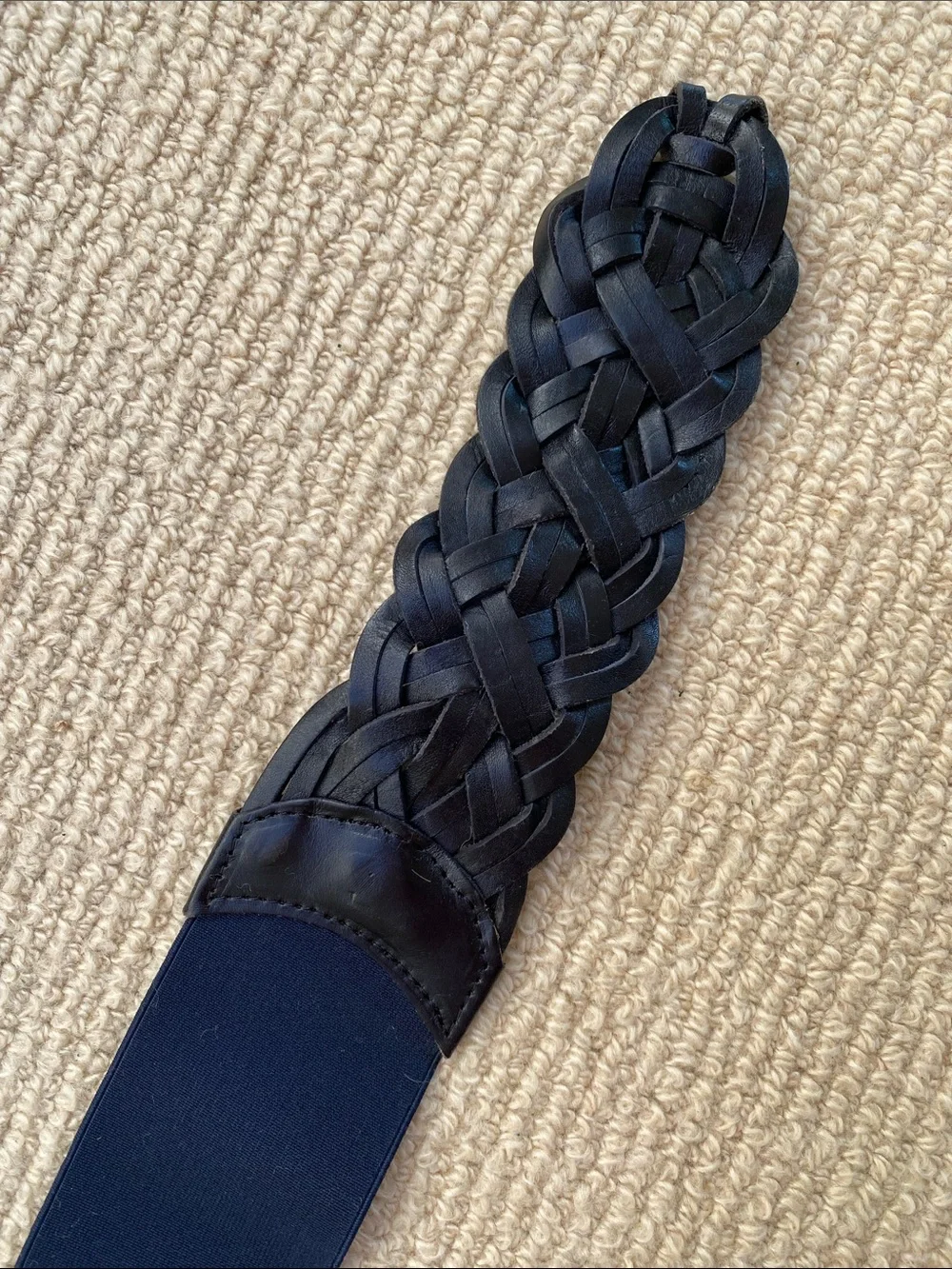 Motif 56 Wide Navy and Black Woven Leather Belt w/Elastic M
